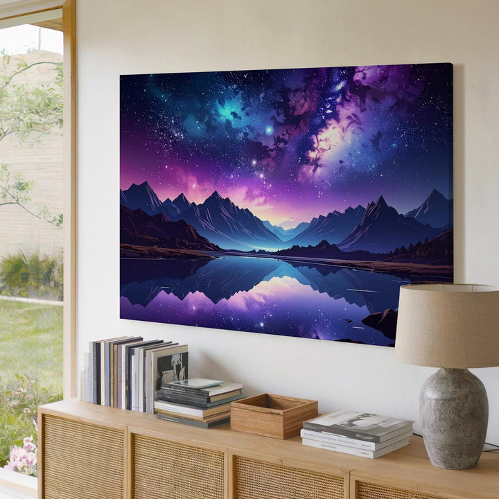 Celestial Mirror Canvas – Galaxy Night Sky Over Mountain Lake Reflection - Gifitto
