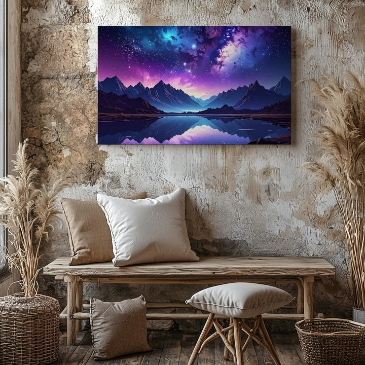 Celestial Mirror Canvas – Galaxy Night Sky Over Mountain Lake Reflection - Gifitto