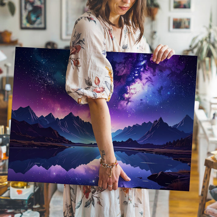 Celestial Mirror Canvas – Galaxy Night Sky Over Mountain Lake Reflection - Gifitto