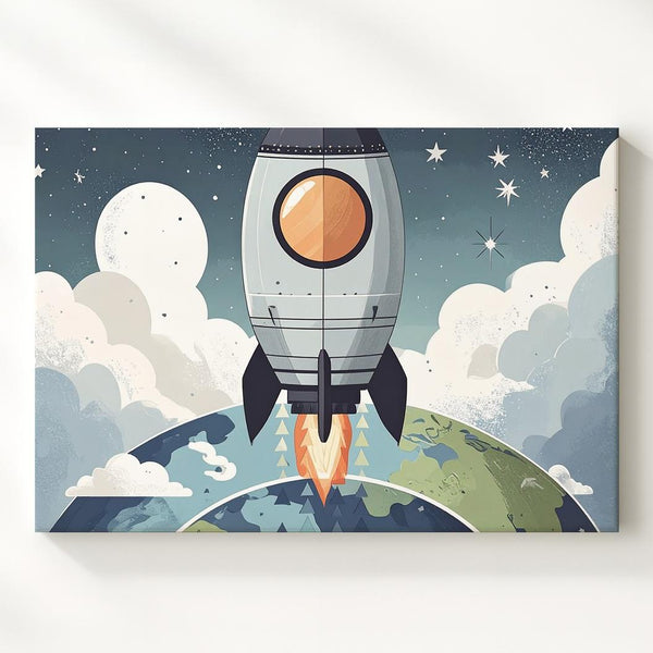 Playful Rocket Launch Canvas – Space Adventure Nursery Wall Art - Gifitto