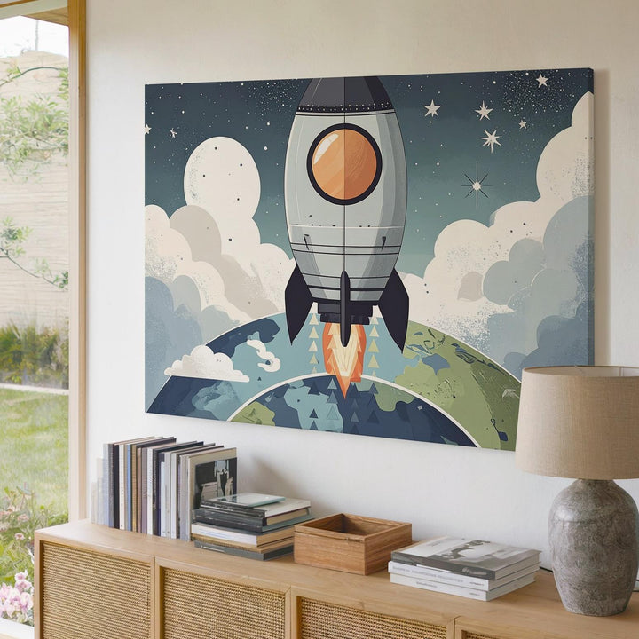 Playful Rocket Launch Canvas – Space Adventure Nursery Wall Art - Gifitto