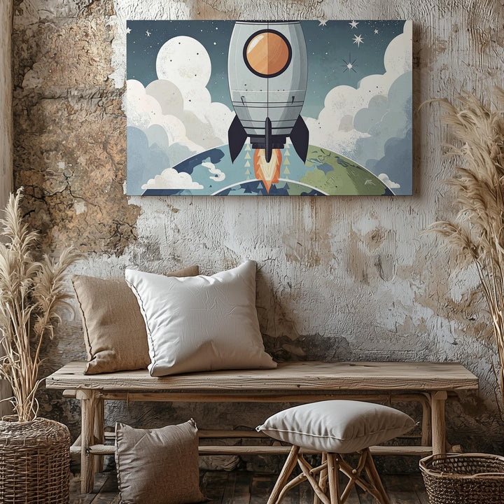 Playful Rocket Launch Canvas – Space Adventure Nursery Wall Art - Gifitto