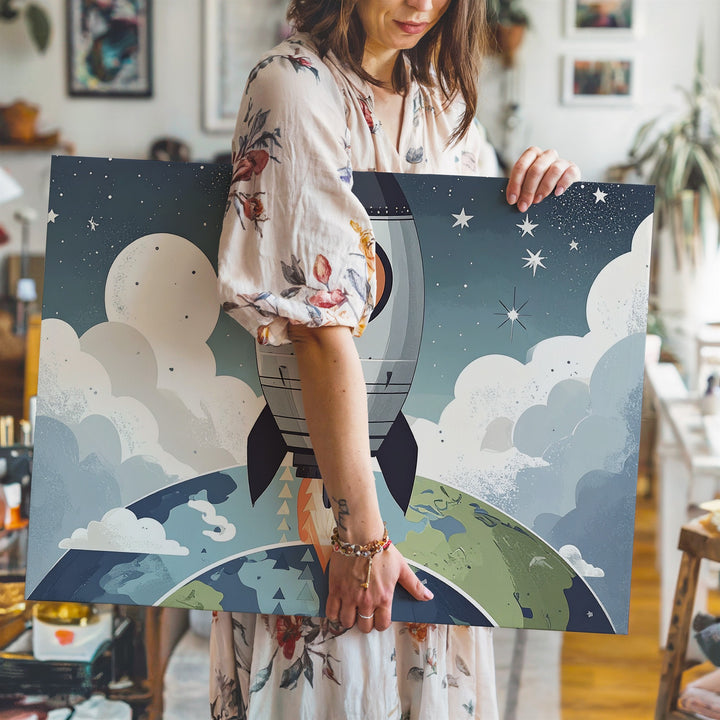 Playful Rocket Launch Canvas – Space Adventure Nursery Wall Art - Gifitto