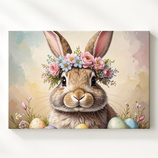 Flower Crown Rabbit Canvas – Soft Springtime Wall Art - Gifitto