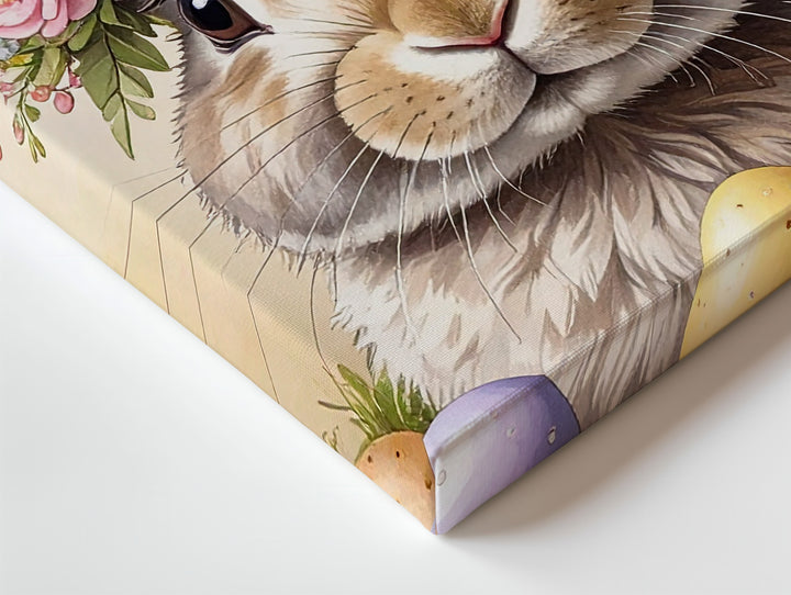 Flower Crown Rabbit Canvas – Soft Springtime Wall Art - Gifitto