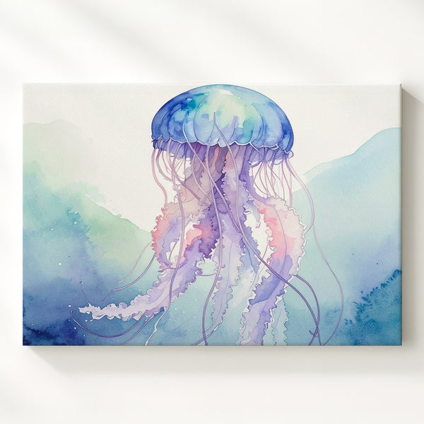 Watercolor Jellyfish Canvas – Minimalist Ocean Elegance in Soft Pastels