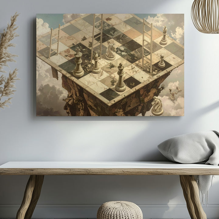 Surreal Chessboard Canvas – Floating Fantasy Strategy Wall Art - Gifitto