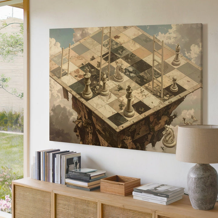 Surreal Chessboard Canvas – Floating Fantasy Strategy Wall Art - Gifitto