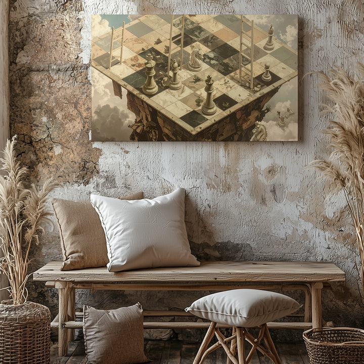 Surreal Chessboard Canvas – Floating Fantasy Strategy Wall Art - Gifitto