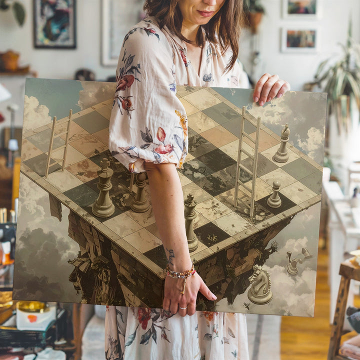 Surreal Chessboard Canvas – Floating Fantasy Strategy Wall Art - Gifitto