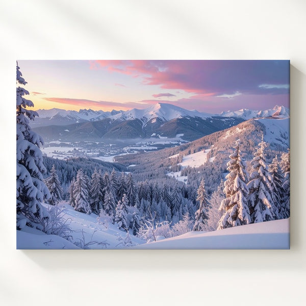 Alpine Sunrise Canvas – Majestic Snowy Mountains & Pastel Winter Sky - Gifitto