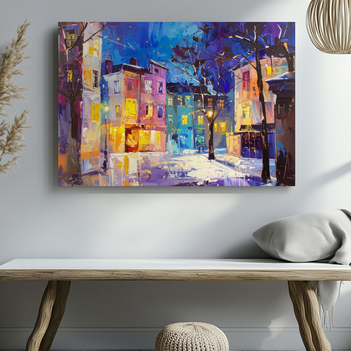 Neon Night Rhythm Canvas – Abstract Cityscape with Electric Colors - Gifitto