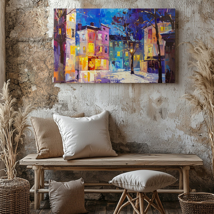 Neon Night Rhythm Canvas – Abstract Cityscape with Electric Colors - Gifitto
