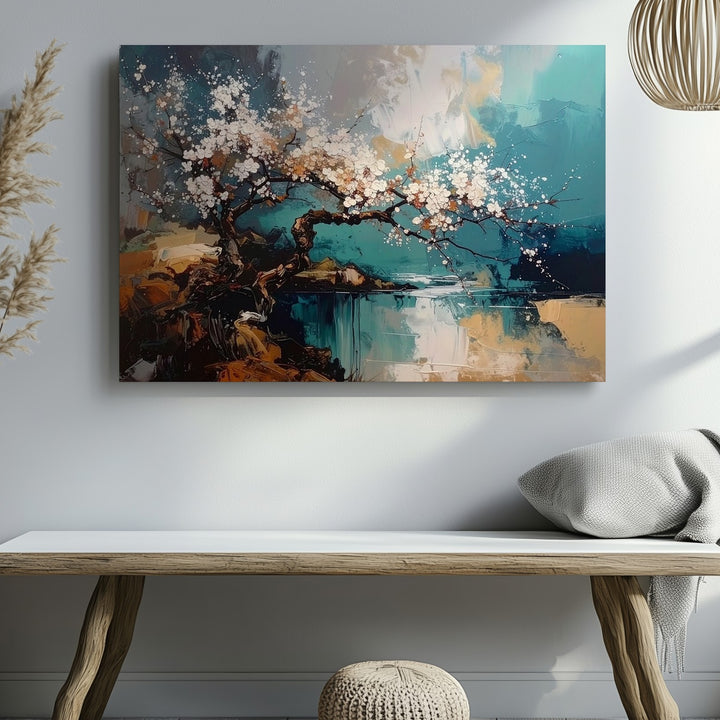 Blossoming Renewal Canvas – Abstract Spring Tree Branch Wall Art - Gifitto