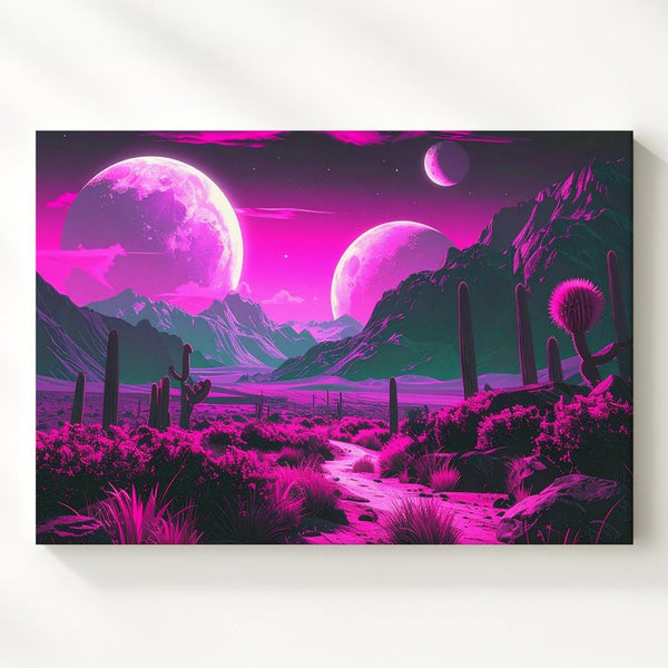 Neon Alien Pathway Canvas – Luminous Plants and Glowing Moons - Gifitto