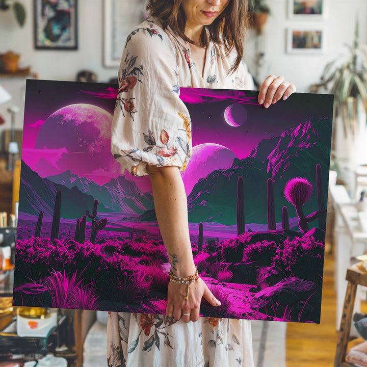 Neon Alien Pathway Canvas – Luminous Plants and Glowing Moons - Gifitto
