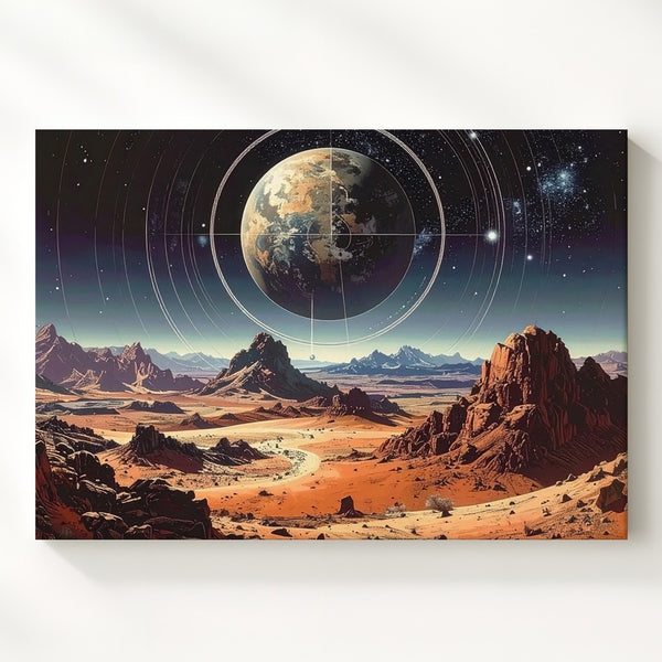 Cosmic Desert Landscape Canvas – Surreal Planetary Sky with Ancient Terrain - Gifitto