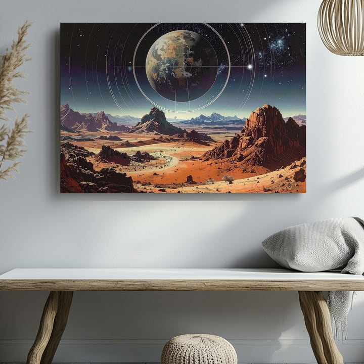 Cosmic Desert Landscape Canvas – Surreal Planetary Sky with Ancient Terrain - Gifitto