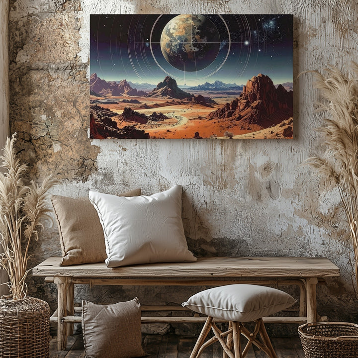 Cosmic Desert Landscape Canvas – Surreal Planetary Sky with Ancient Terrain - Gifitto