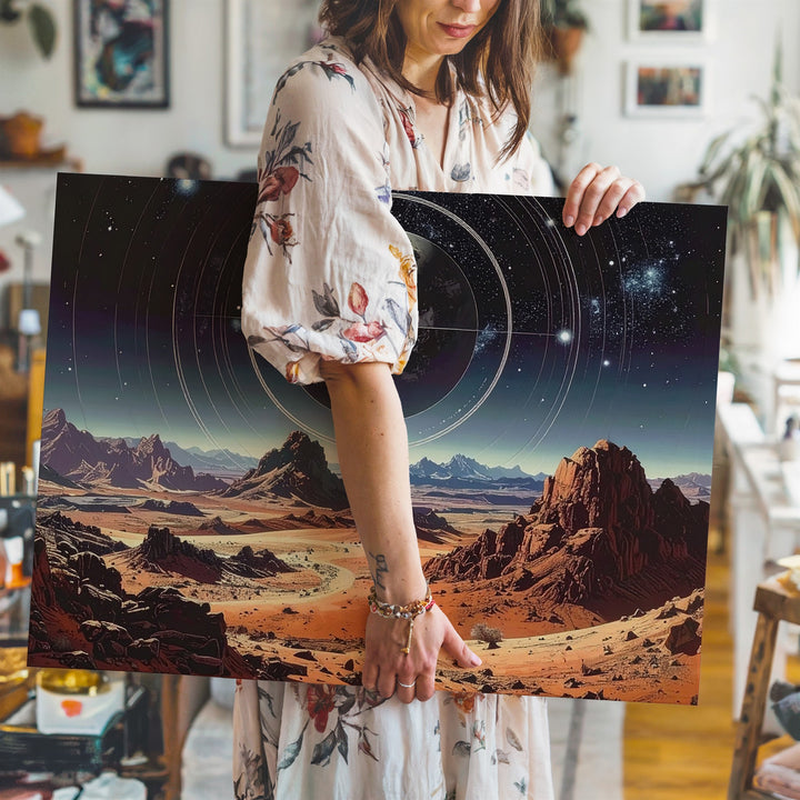 Cosmic Desert Landscape Canvas – Surreal Planetary Sky with Ancient Terrain - Gifitto