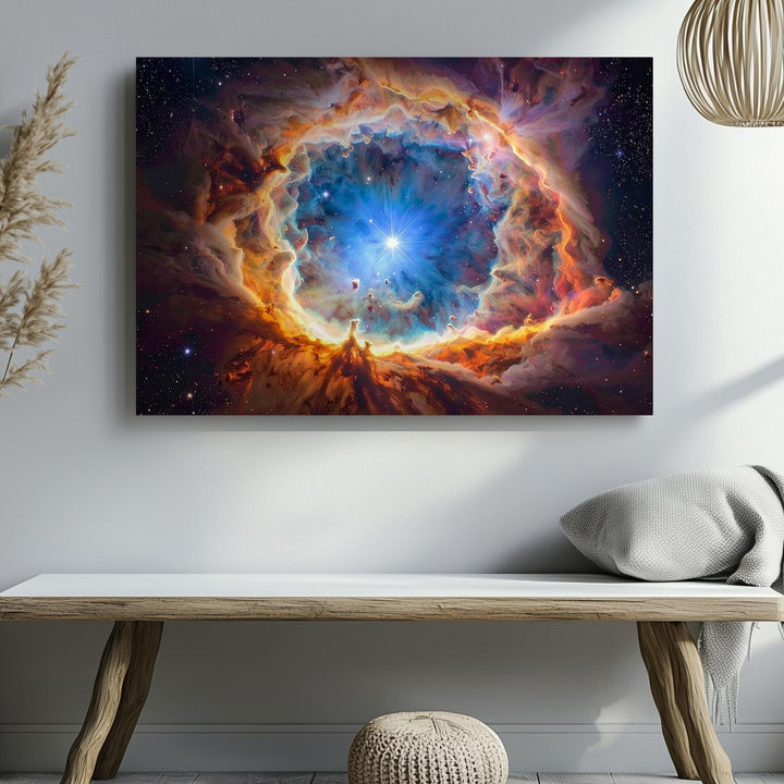 Flaming Gem Nebula Canvas – Blue Planetary Core with Fiery Halo - Gifitto