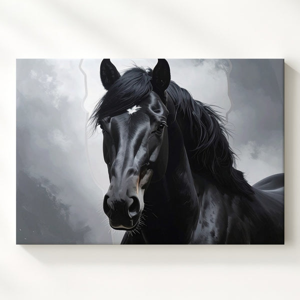 Black Horse Portrait Canvas – Hyper-Realistic Equestrian Art - Gifitto