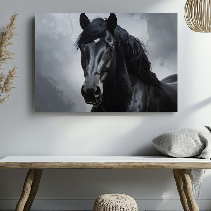 Black Horse Portrait Canvas – Hyper-Realistic Equestrian Art - Gifitto