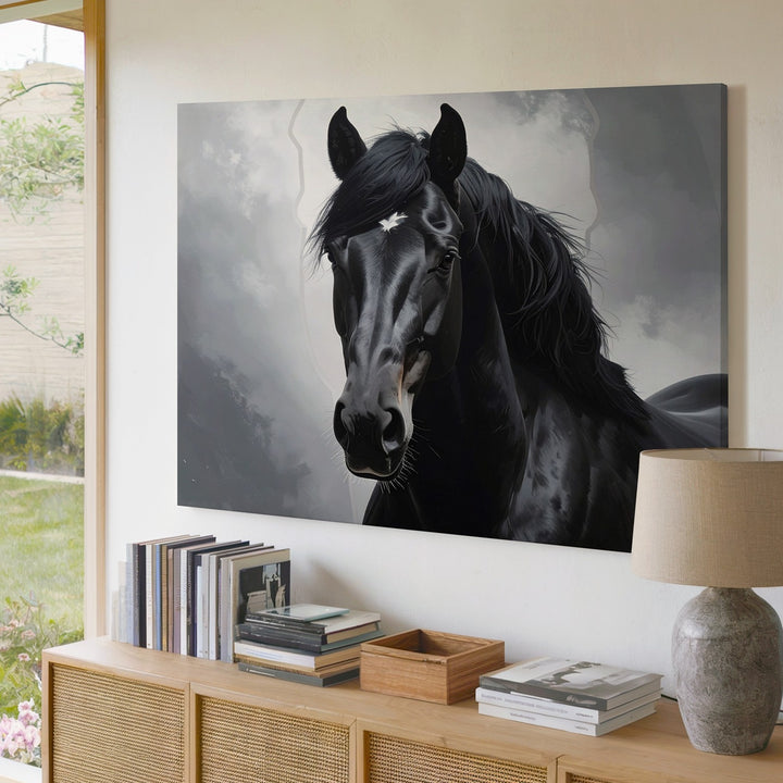 Black Horse Portrait Canvas – Hyper-Realistic Equestrian Art - Gifitto