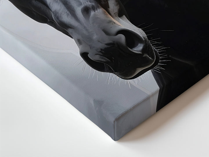 Black Horse Portrait Canvas – Hyper-Realistic Equestrian Art - Gifitto