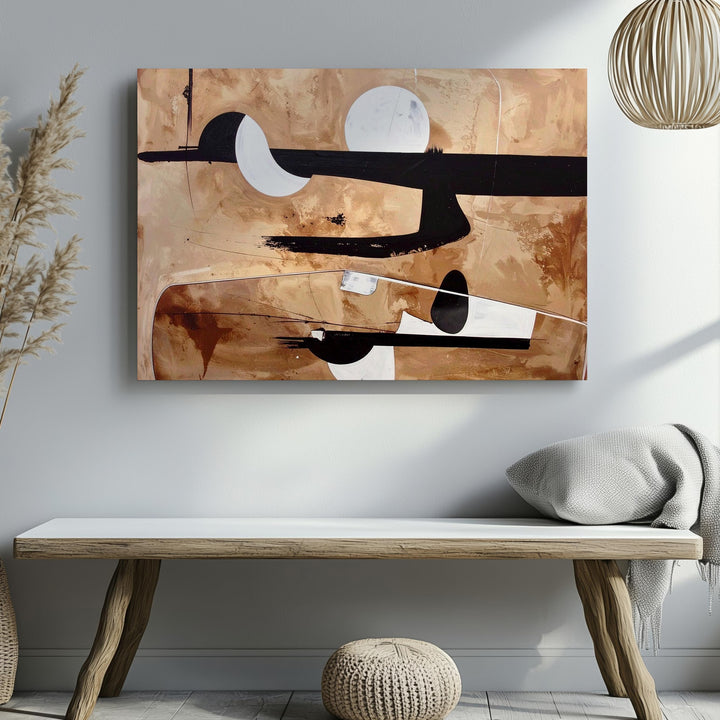 Textured Balance Abstract Canvas – Modern Minimalist Shapes on Warm Parchment - Gifitto