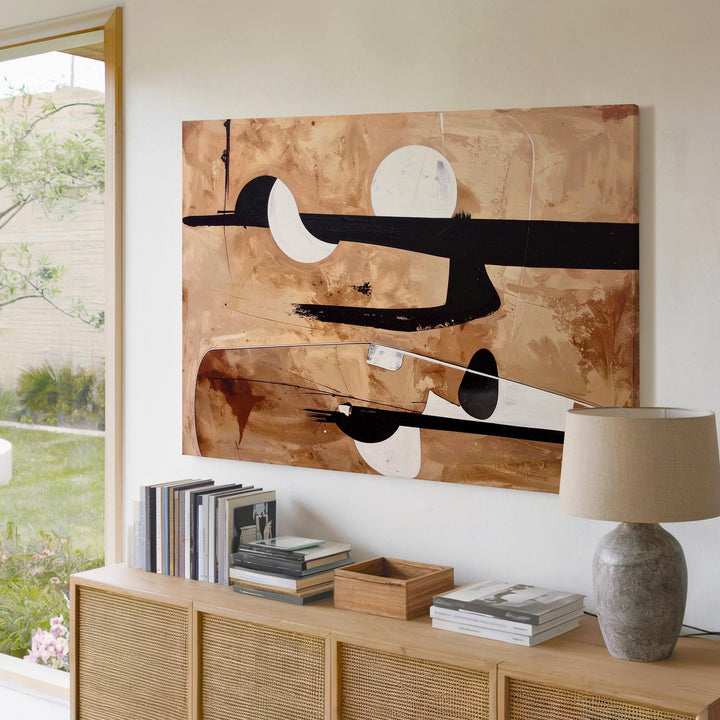 Textured Balance Abstract Canvas – Modern Minimalist Shapes on Warm Parchment - Gifitto