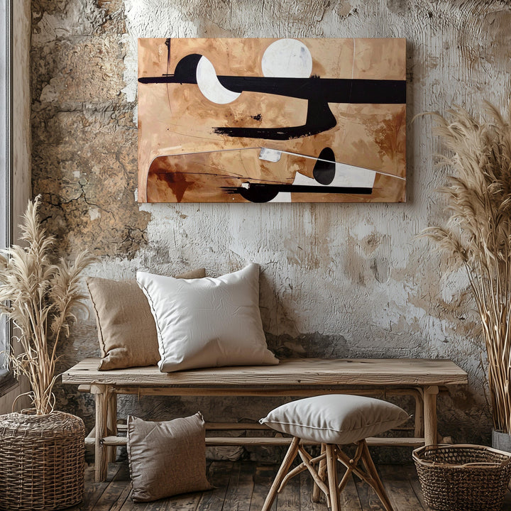 Textured Balance Abstract Canvas – Modern Minimalist Shapes on Warm Parchment - Gifitto