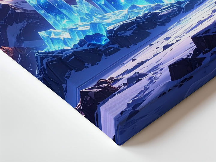 Surreal Winter Landscape Canvas – Glowing Blue Crystals in Snowy Mountain Range - Gifitto
