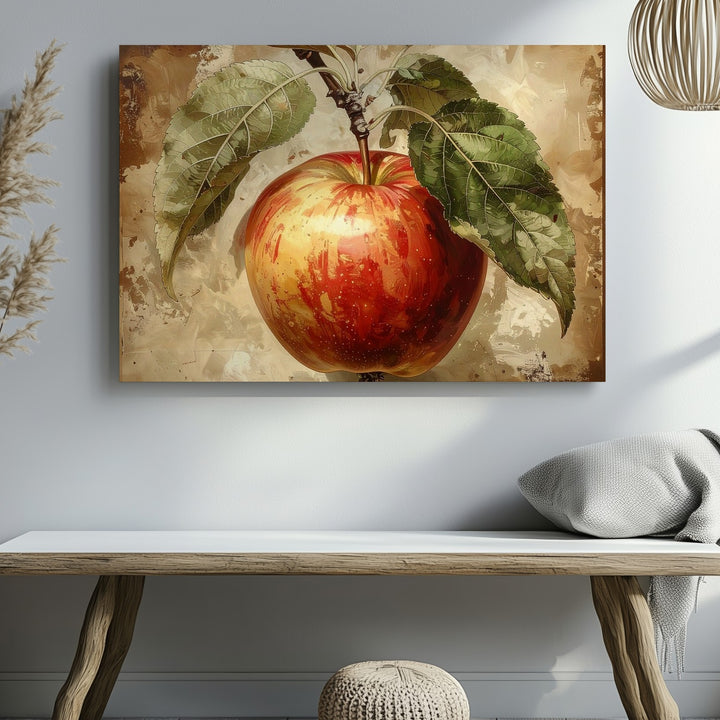 Vintage Apple Botanical Canvas – Classic Single Apple Illustration Art - Gifitto