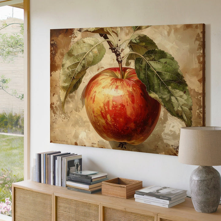 Vintage Apple Botanical Canvas – Classic Single Apple Illustration Art - Gifitto