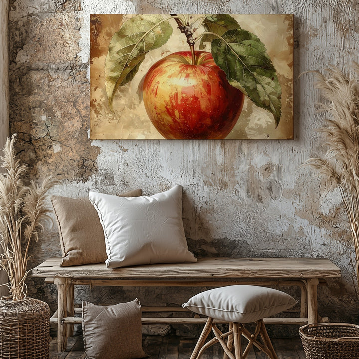 Vintage Apple Botanical Canvas – Classic Single Apple Illustration Art - Gifitto
