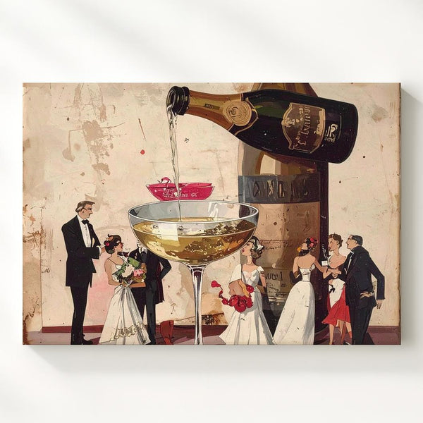Grand Celebration Canvas – Whimsical Vintage Champagne Party Illustration - Gifitto