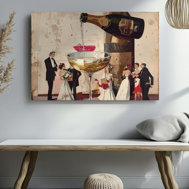 Grand Celebration Canvas – Whimsical Vintage Champagne Party Illustration - Gifitto