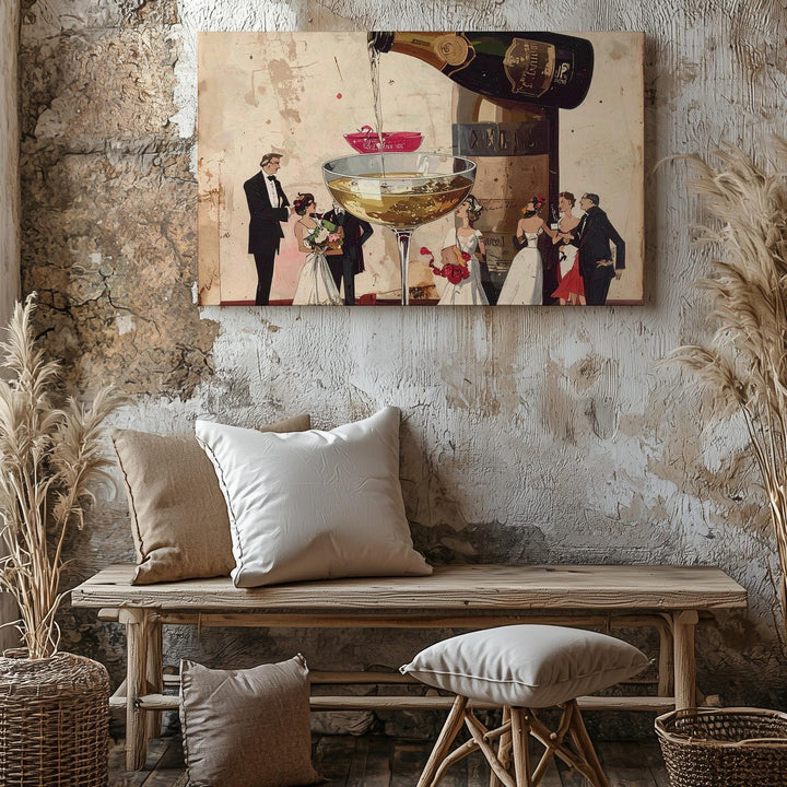 Grand Celebration Canvas – Whimsical Vintage Champagne Party Illustration - Gifitto