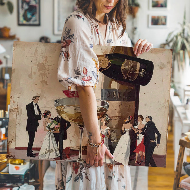 Grand Celebration Canvas – Whimsical Vintage Champagne Party Illustration - Gifitto