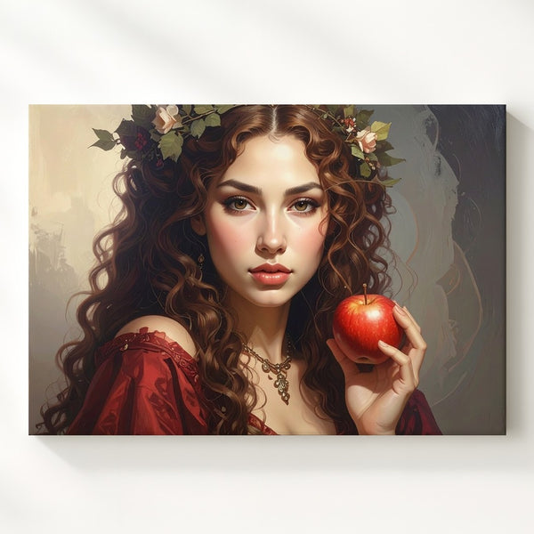 Modern Eve Canvas – Mythical Temptress with Red Apple Wall Art - Gifitto