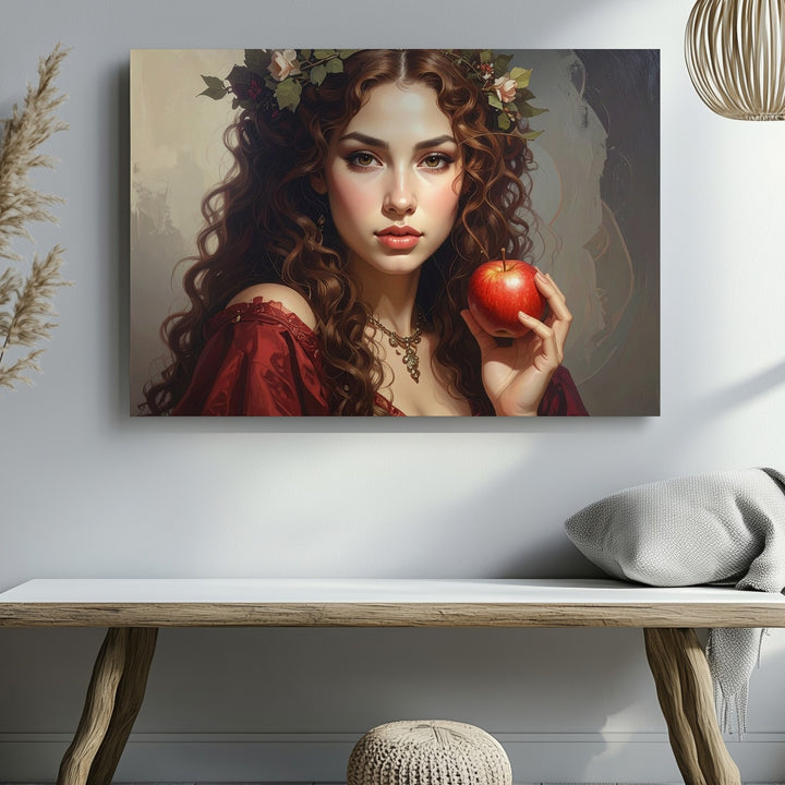 Modern Eve Canvas – Mythical Temptress with Red Apple Wall Art - Gifitto