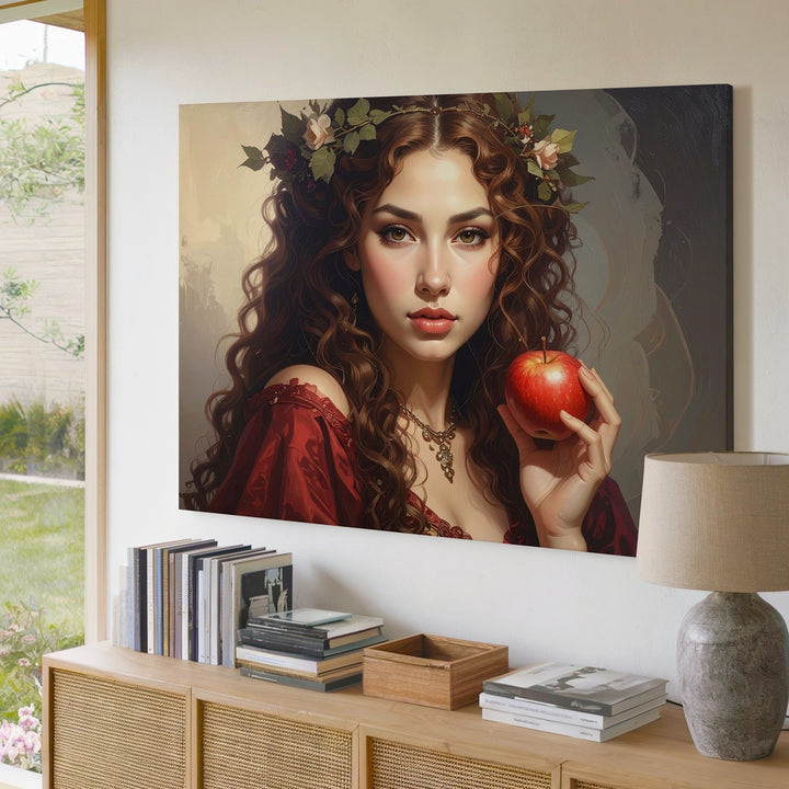Modern Eve Canvas – Mythical Temptress with Red Apple Wall Art - Gifitto