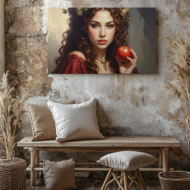 Modern Eve Canvas – Mythical Temptress with Red Apple Wall Art - Gifitto