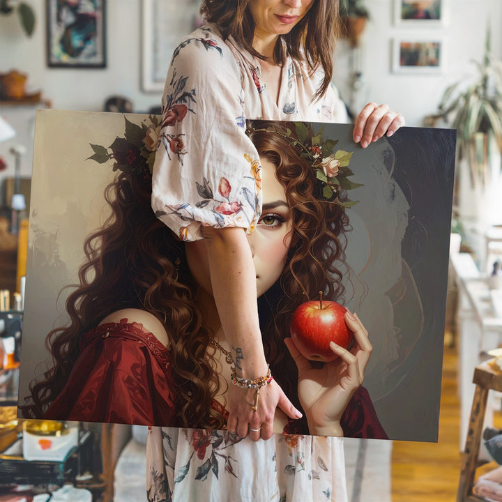 Modern Eve Canvas – Mythical Temptress with Red Apple Wall Art - Gifitto