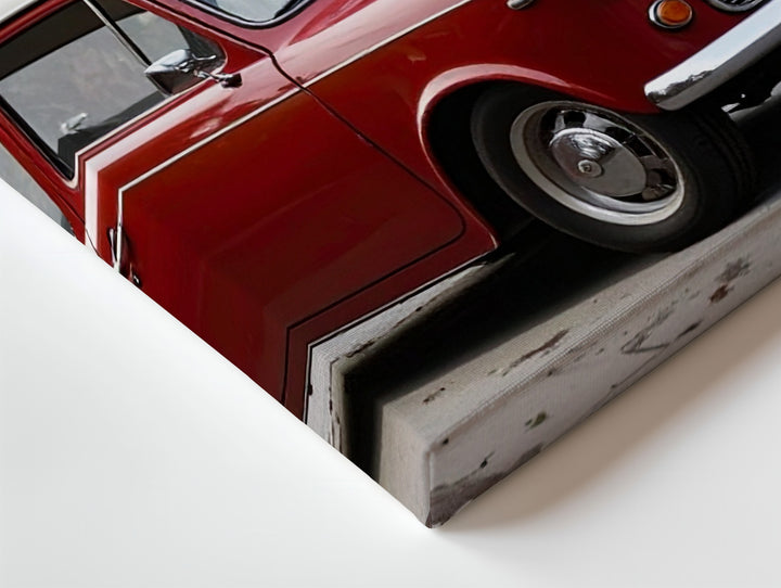Classic Red Mini Cooper Canvas – Nostalgic European Street Scene Art - Gifitto