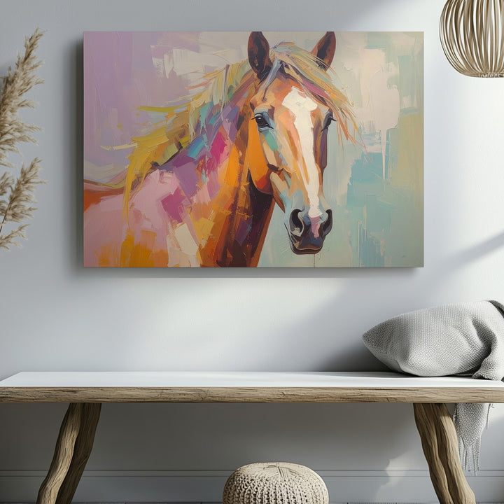 Colorful Playful Horse Canvas – Impressionistic Equestrian Art - Gifitto