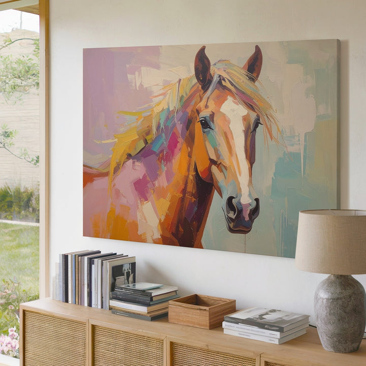 Colorful Playful Horse Canvas – Impressionistic Equestrian Art - Gifitto