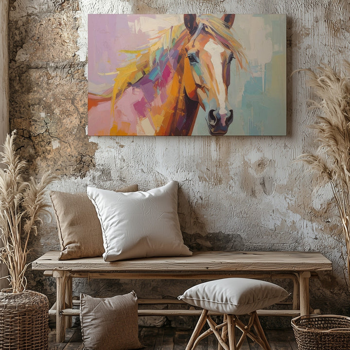 Colorful Playful Horse Canvas – Impressionistic Equestrian Art - Gifitto