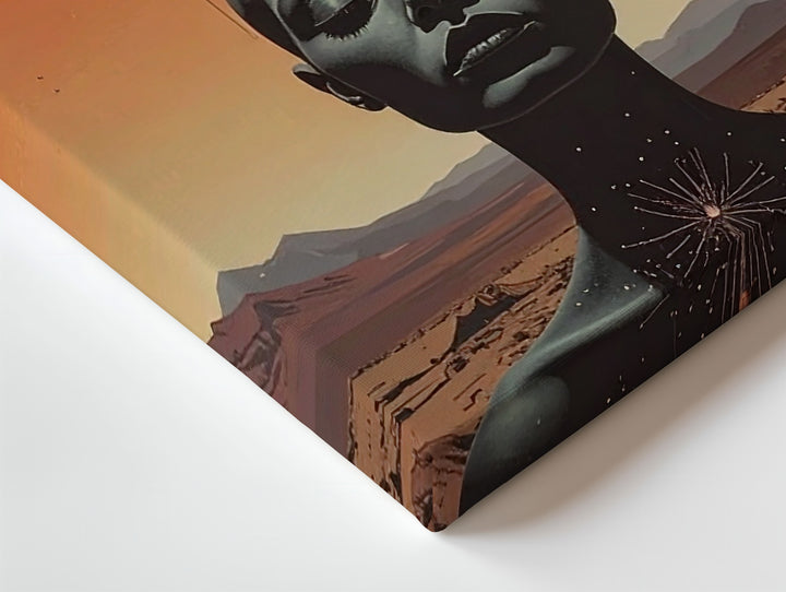 Futuristic Ascension Canvas – Surreal Figure with Cosmic Energy and Celestial Orbs - Gifitto